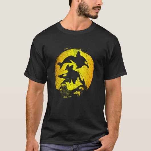 海アニマルウェーブキラーホエールオルカ長袖 Tシャツ (正面)