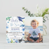 海アニマルボーイファースト誕生日写真招待状 招待状 (スタンド正面)