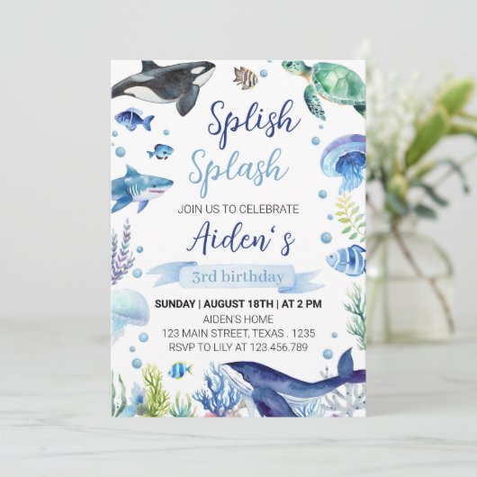 海アニマルボーイ誕生日招待状アンダーザシー 招待状 (スタンド正面)