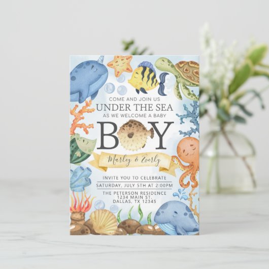 海アンダーザシーボーイベビーシャワー招待状 招待状 (スタンド正面)