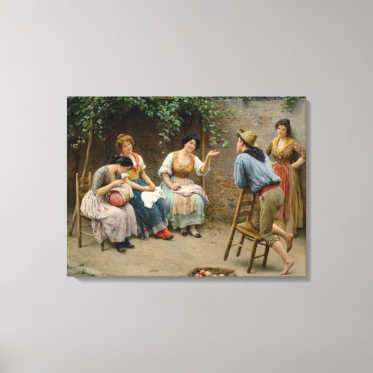 海イタリアンの男の子と女性の噂話を楽しむ男の子 キャンバスプリント (正面)