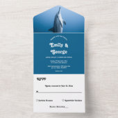 海イルカ沿岸のネイビーブルー結婚 オールインワン招待状 (内側)