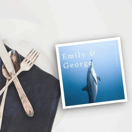 海イルカ沿岸のネイビーブルー結婚 スタンダードカクテルナプキン