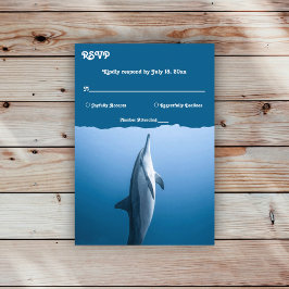 海イルカ沿岸のネイビーブルー結婚 出欠カード