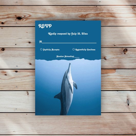 海イルカ沿岸のネイビーブルー結婚 出欠カード