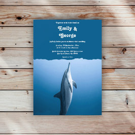 海イルカ沿岸のネイビーブルー結婚 招待状