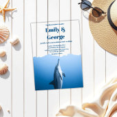 海イルカ海岸下のネイビーブルー結婚 アクリル招待状