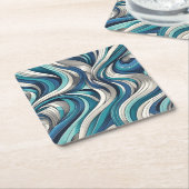 海インスパイア波模様 スクエアペーパーコースター (アングル)