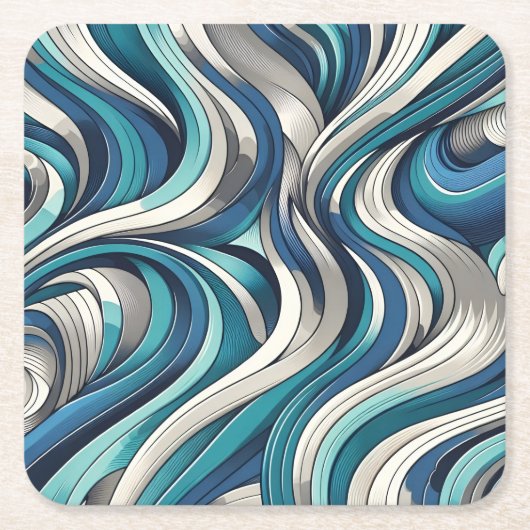 海インスパイア波模様 スクエアペーパーコースター (正面)