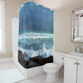 海ウェーブインハワイ – アクアティール(緑がかった色)ブルーネイビー シャワーカーテン (インサイチュ)