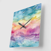 海ウェーブウォーターカラーレインボーインスパイアストライプ スクエア壁時計 (傾斜)