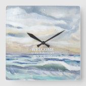 海ウェーブウォータービーチコースタルホームデコール スクエア壁時計 (正面)