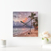 海ウェーブサンディビーチサンセット スクエア壁時計 (ホーム)