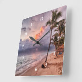 海ウェーブサンディビーチサンセット スクエア壁時計 (傾斜)