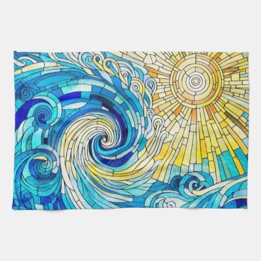 海ウェーブサンモザイクアート キッチンタオル (横)