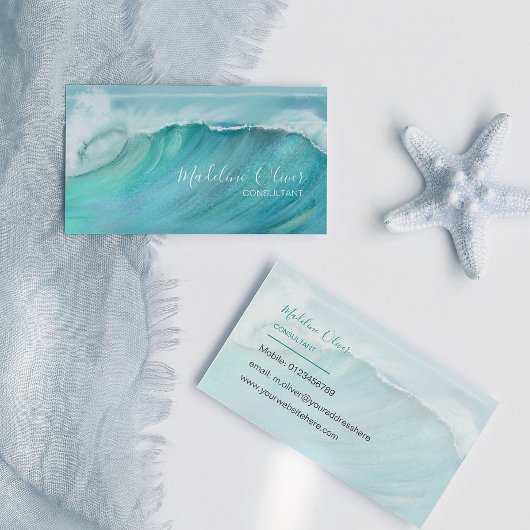 海ウェーブビーチシートラベルブルーモダン 名刺