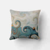 海ウェーブビーチティール（緑がかった色）ブルー抽象芸術74 クッション (裏面)