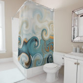 海ウェーブビーチティール（緑がかった色）ブルー抽象芸術74 シャワーカーテン (インサイチュ)