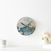 海ウェーブビーチティール(緑がかった色)ブルー抽象芸術74 ラウンド壁時計 (ホーム)