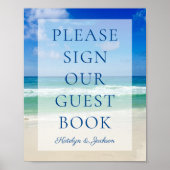 海ウェーブフォトビーチ結婚式ゲストブックサイン ポスター (正面)