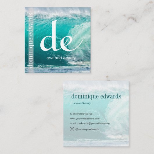 海ウェーブブルービジネスモノグラム スクエア名刺 (正面/裏面)