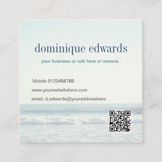 海ウェーブQRプロフェッショナルモノグラムホワイト スクエア名刺 (裏面)