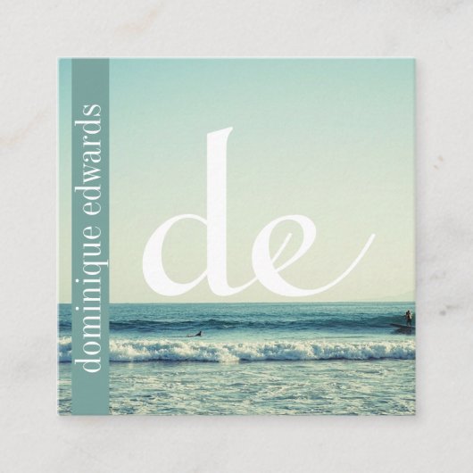 海ウェーブQRプロフェッショナルモノグラムホワイト スクエア名刺 (正面)