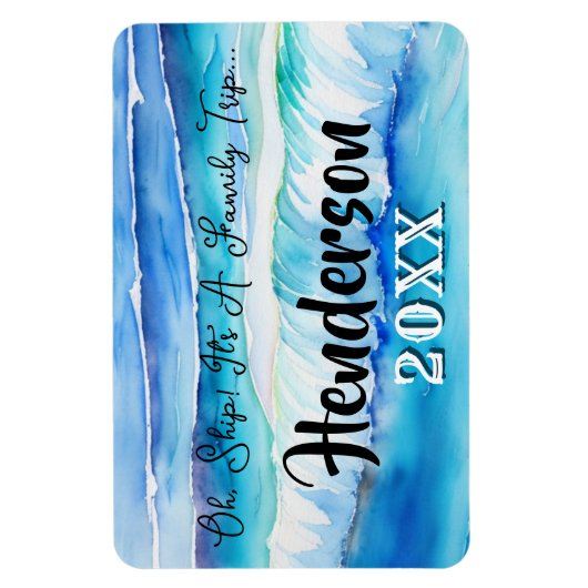 海ウォーターウェーブウォーターカラークルーズルームモノグラム マグネット (縦)