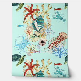 海ウミガニヒトデの水彩シーン 壁紙