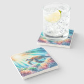 海ウミガメの下 ストーンコースター (横)