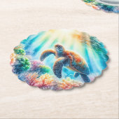 海ウミガメの下 ペーパーコースター (アングル)