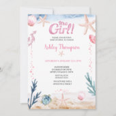 海ウミガメピンクの女の子ヒトデ赤ちゃんシャワー 招待状 (正面)