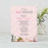 海ウミガメピンクの女の子ヒトデ赤ちゃんシャワー 招待状 (スタンド正面)