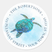 海ウミガメ水カラーラウンド差出人住所 ラウンドシール (正面)