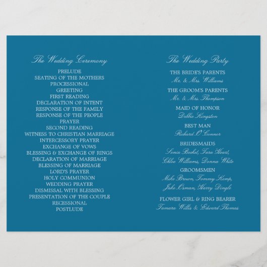 海ウミガメ海ブルービーチ結婚式プログラム (裏面)