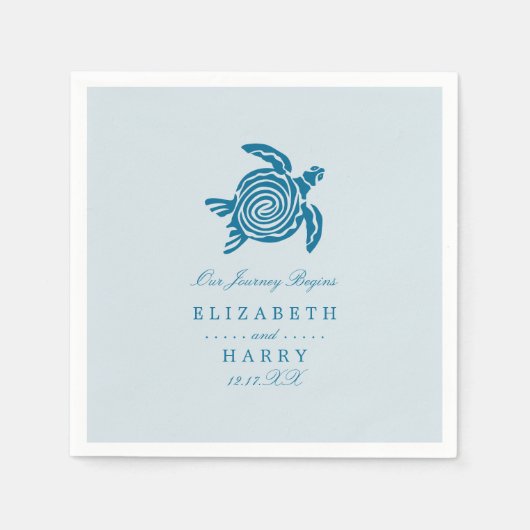 海ウミガメ、シーブルービーチ結婚式 スタンダードカクテルナプキン (正面)