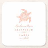 海ウミガメ、ソフトサンゴビーチ結婚式 スクエアペーパーコースター (正面)