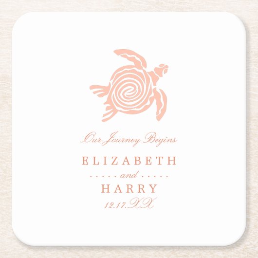 海ウミガメ、ソフトサンゴビーチ結婚式 スクエアペーパーコースター (正面)