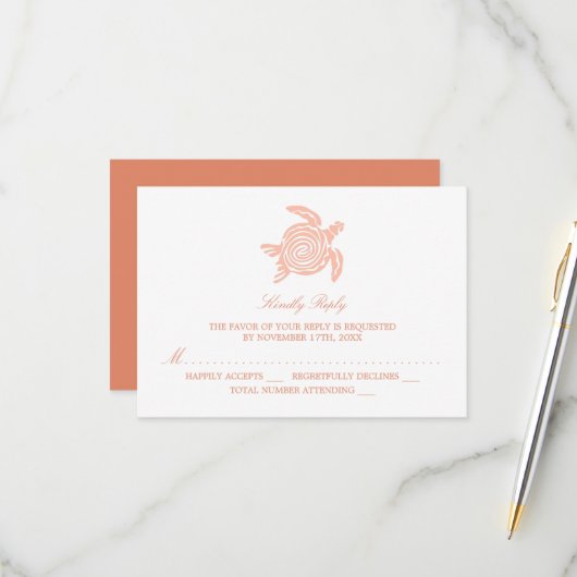 海ウミガメ、ソフトサンゴビーチ結婚式 出欠カード (正面/裏面インサイチュ)