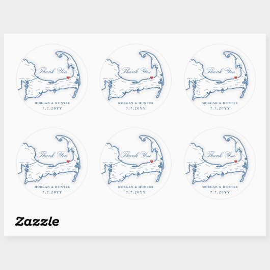 海エッジケープコッド地図ありがとう結婚式の引き出物 ラウンドシール (シート)