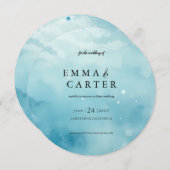 海エレガントの水彩下のスクリプ結婚ト 招待状 (正面/裏面)