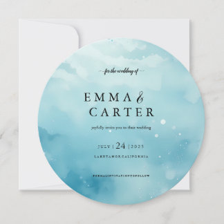 海エレガントの水彩下のスクリプ結婚ト 招待状