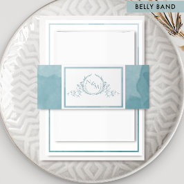 海エレガントガラスの水の色、モノグラム結婚ズ 招待状ベリーバンド