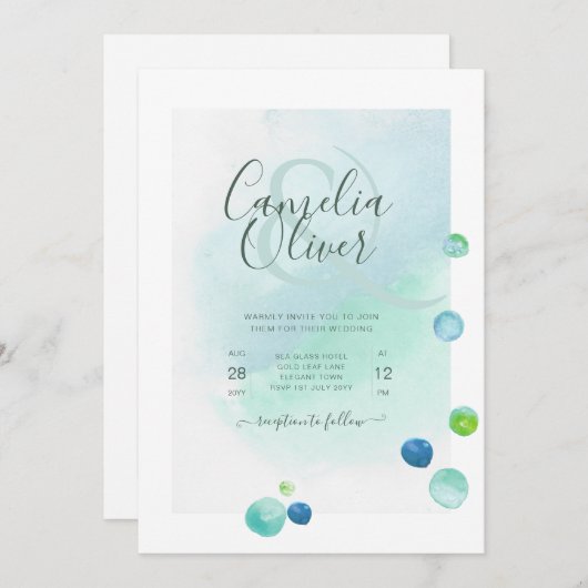 海エレガントガラス水の色ボホの結婚Invitati 招待状 (正面/裏面)