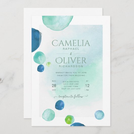 海エレガントガラス水の色ボホの結婚Invitati 招待状 (正面/裏面)