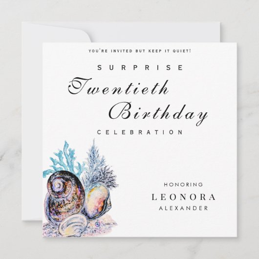 海エレガントシーセルナイサプライズ誕生日パーティー 招待状 (正面)