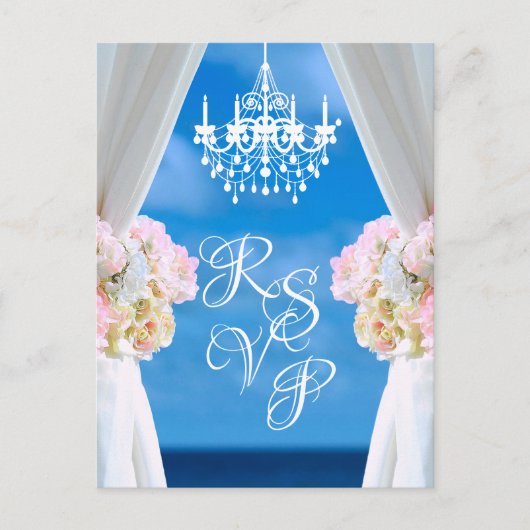 海エレガントビーチシャンデリアサマーウェディングRSVP 案内ポストカード (正面)