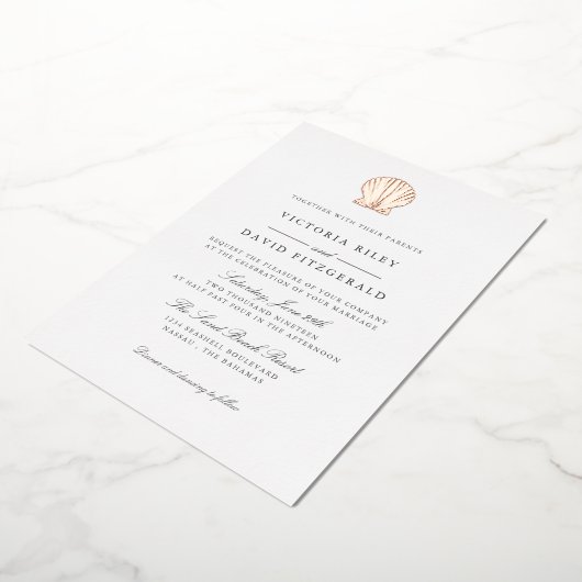 海エレガントビーチシ結婚ェルバラ金ゴールド 箔招待状 (回転した状態)