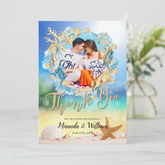 海エレガントビーチヒトデ殻サンキューカード 招待状 (スタンド正面)