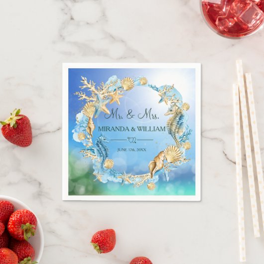 海エレガントビーチヒトデ結婚ラ貝 スタンダードカクテルナプキン (インサイチュ)